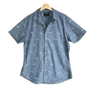 Bonobos Blue Fishbone Print Short Sleeve Button Down Slim Fit Shirt Size Large